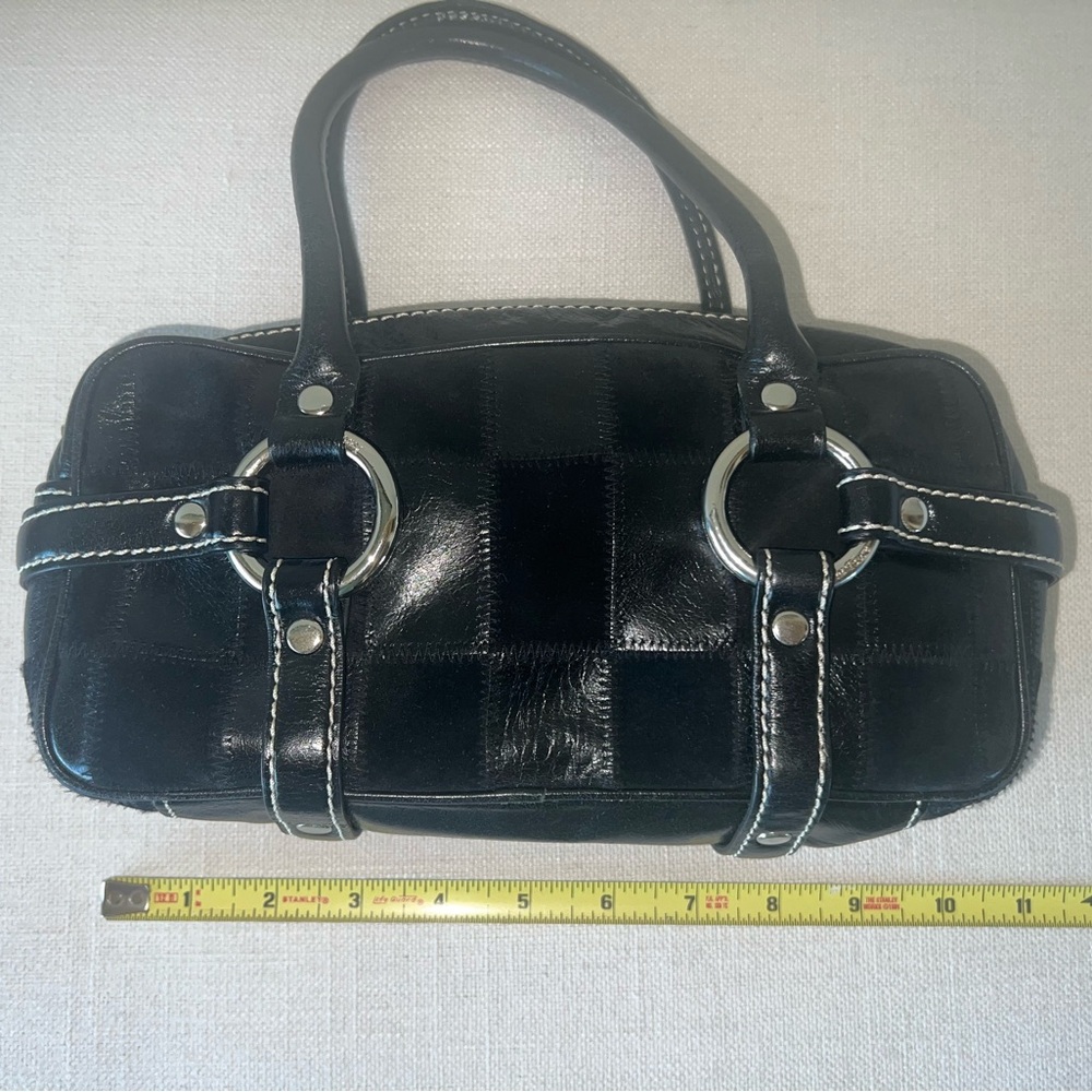 Vintage Isabella Fiore Checkerboard Patchwork Satchel - Leather & Suede Y2K - Picture 11 of 15
